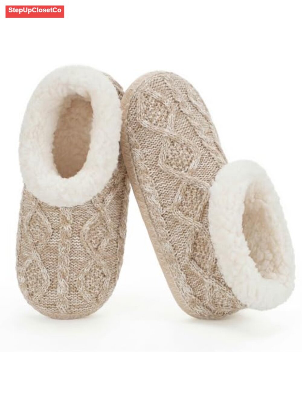 Women's Cable Knit Slipper Socks Non Slip Sherpa Lined
